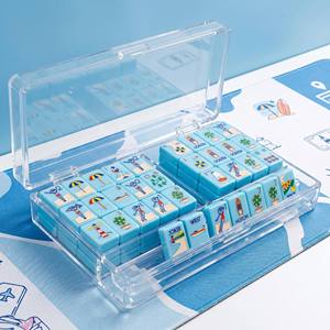 Jeu de tuiles de Mahjong américain 160 pièces <span class=keywords><strong>en</strong></span> acrylique bleu, étanche, portable, pliable, de luxe, personnalisé, pour la plage, les voyages et les jeux de table - Product Image 6