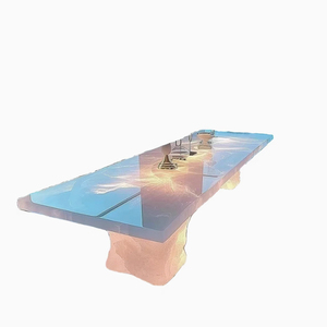 Moderno tavolo <span class=keywords><strong>da</strong></span> <span class=keywords><strong>pranzo</strong></span> in cristallo di marmo reale personalizzato Set di mobili per la casa <span class=keywords><strong>con</strong></span> funzione di illuminazione per il <span class=keywords><strong>soggiorno</strong></span> - Product Image 5