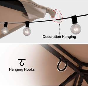 ศาลาพักผ่อนกลางแจ้ง LAUSAINT HOME ดีไซน์ทันสมัย โครงโลหะ ขนาด 10x13 ฟุต พร้อมสลักยึดแบบขยาย แข็งแรงทนทาน หลังคาสองชั้น พร้อมมุ้งกันยุง - Product Image 6