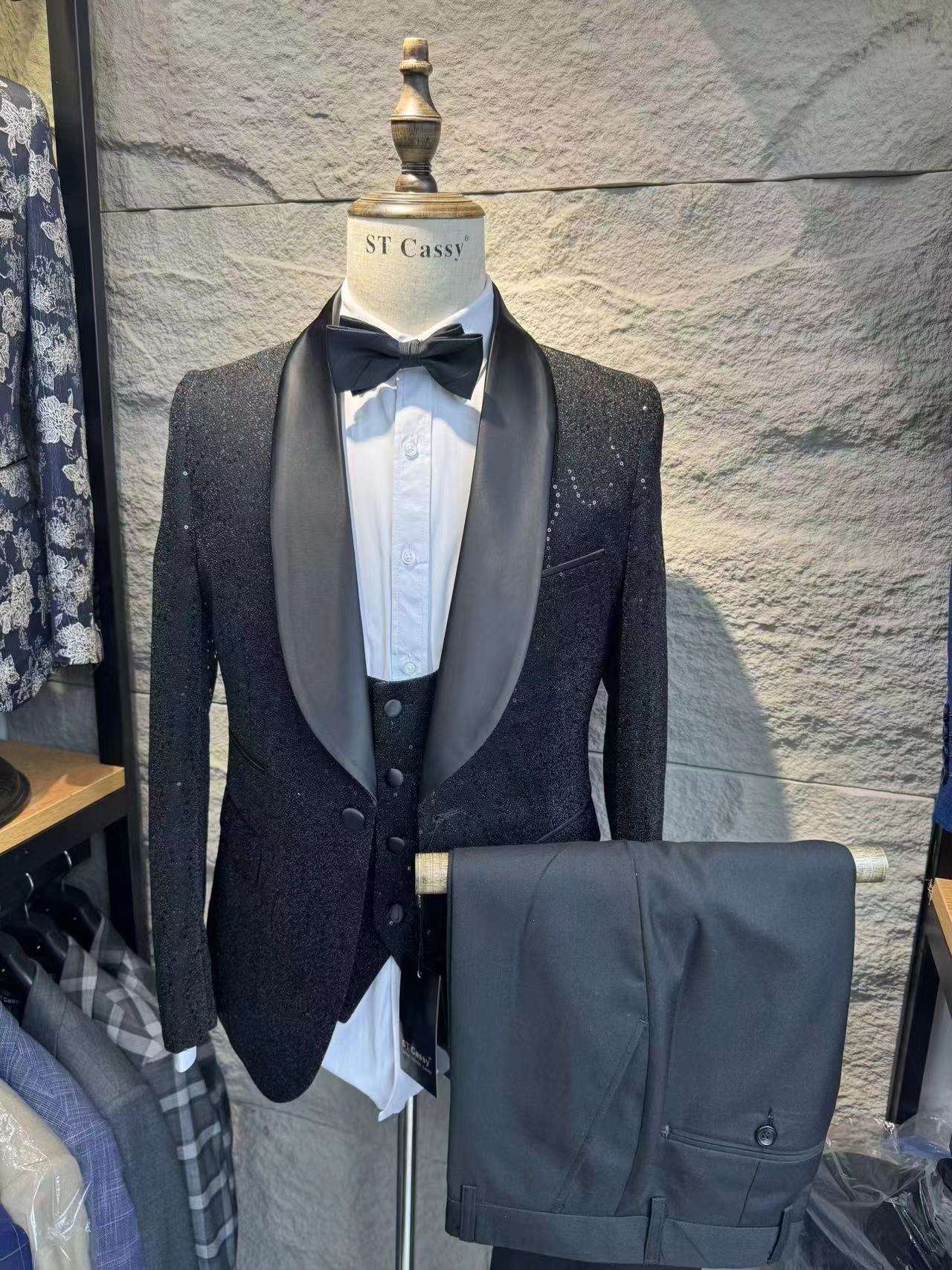 Black-3pcs/set-Jacket + vest + pants