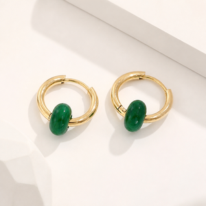 Green Resin Ring <b>Hoop</b> <b>Earrings</b> Stainless Steel 14K Gold Vacuum Plated 17 mm <b>Hinged</b> Circle Jewelry - Product Image 1