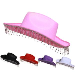 Sombrero de copa de soltero occidental con borla de diamantes de imitación sombrero de vaquera para mujer Cosplay despedida de soltera pesca deportes al aire libre viajes - Product Image 5