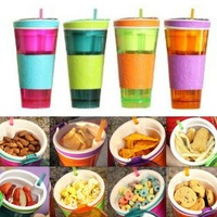 Offre Spéciale 2025 enfants Double couche 600ml boisson et collation tasse avec paille conception de séparation multifonctionnelle pour le camping en plein air