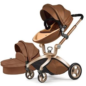 360 Portable Foldable PU Leather Multifunction Rotation Pushchair <b>3</b> <b>in</b> <b>1</b> <b>Pram</b> for Newborn & Toddler Travel - Product Image 1