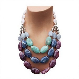 2026 Best Multilayer Beaded <b>Necklaces</b> Purple Blue Red Green Ball Shape Unique Design Jewelry Unisex Fashion <b>Statement</b> <b>Necklace</b> - Product Image 4