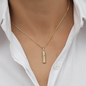 Collar de Joyería Hebrea del <span class=keywords><strong>Muro</strong></span> <span class=keywords><strong>Occidental</strong></span> al por Mayor, Acero Inoxidable 316L, Chapado en Oro de 18k, Mezuzá Jerusalén, Texturizado, Israel - Product Image 6