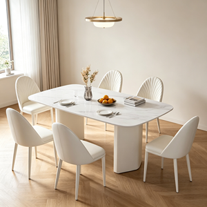 Ensemble de table à manger rectangulaire moderne en marbre avec 6 chaises blanches, design minimaliste, meubles pour la maison - Product Image 1