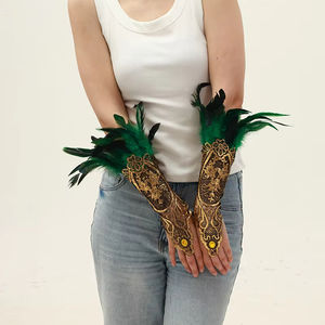 Mitaines en Plumes d'Halloween Gants Bracelet Style Gothique Accessoires de Cosplay Manchette de Bras en Dentelle - Product Image 4