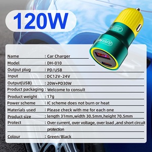 Cargador de Coche de Carga Rápida de Alta Velocidad con Doble Puerto de 120 W, PD 30 W, Tipo-C, USB QC3.0, Compatible con Teléfonos Móviles iPhone y Samsung - Product Image 6