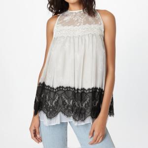 Sofisticado Sem Mangas Verão Dual-Tone Poliéster Calor Plissado Tank Top Elegante Contraste Lace Overlay Detalhando Sexy Blusa