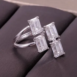 Custom Special design 4pieces of 5x7mm emerald cut loose moissanite diamond engagement ring in 14k white gold