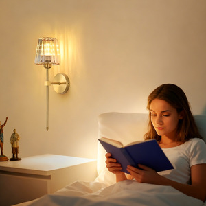 Modern Wall Lamp Copper Body Crystal Shade Touch Control <b>Led</b> <b>Light</b> Source E26 Bulb Base Wall Mounted For Living Room <b>Bedroom</b> - Product Image 2