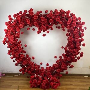 Arco de Corazón con Flores Rojas GJ-HR11 de Fábrica OEM, Arco en Forma de Corazón con Flores de Seda Rojas para Boda - Product Image 3