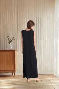Robe longue en lin uni personnalisée pour femme, manches courtes, col en V, coupe trapèze, respirante, grande taille, décontractée, été, fournisseur B2B en gros - Product Image 2