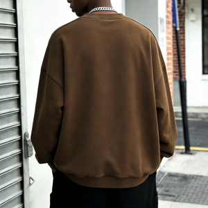 Sudadera Oversize de Algodón Grueso de 400 g/m² para Hombre, Estilo Vintage, Marrón, Cuello Redondo, Streetwear, Bajo Costo, Personalizable - Product Image 2