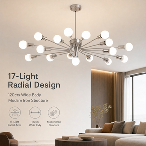 Grand Lustre Moderne en Fer Forgé à 17 Lumières, Design Radial, Ampoule E27, pour Salon, Salle à Manger, Fixation Plafond Intérieur - Product Image 2