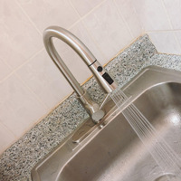 Robinet de cuisine monocommande moderne avec douchette latérale, eau chaude et froide, en acier inoxydable brossé