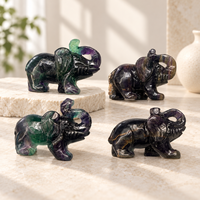 Éléphant en Fluorite Arc-en-ciel Sculpté, Figurine en Pierre, Décoration d'Intérieur, Ornement en Cristal de Guérison, Collection Cadeau