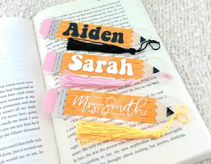 Marque-page acrylique crayon personnalisé Marque-page esthétique avec pompon Cadeau d'amant de livre - Product Image 1