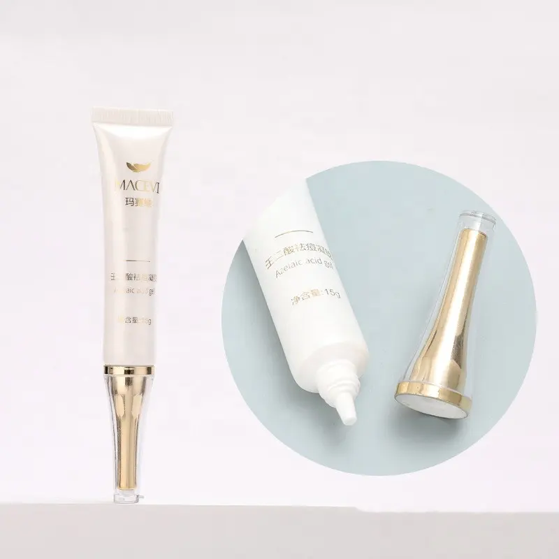 15ml marquage à chaud blanc cosmétique crème pour les yeux emballage conteneurs tube en plastique avec bouchon en corne d'or