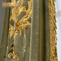 Rideau de fenêtre en flanelle hollandaise de style rococo italien antique de luxe, motif vert et gris, broderie rétro