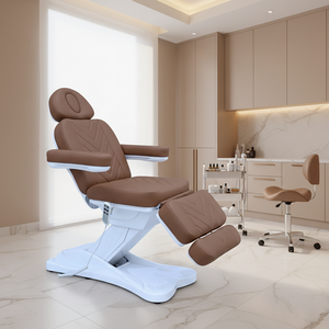 Moderna Camilla de Masaje y Tratamiento de Belleza Marrón Ajustable con 3 Motores Eléctricos para Spa, Salón, Cosmética, Podología - Product Image 1