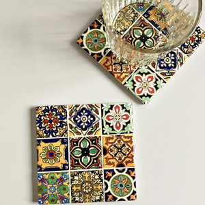 Sous-verre en liège antidérapant et isolant thermique, avec motif en relief 3D et estampage à chaud, en céramique de luxe style Bohème, de haute qualité esthétique - Product Image 6