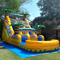 Toboggan aquatique gonflable commercial vert tropical avec piscine pour enfants et adultes