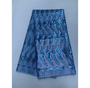 Tissu en dentelle guipure africaine à prix de gros, très vendu, brodé de sequins argentés pour <span class=keywords><strong>robe</strong></span> de soirée femme - Product Image 4