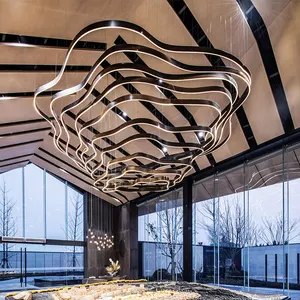 Nordic Glass Modern Hanging Pendant Light Gold Mountain Wave Shaped Art Large Hotel Decorative Led Ceiling Chandelier