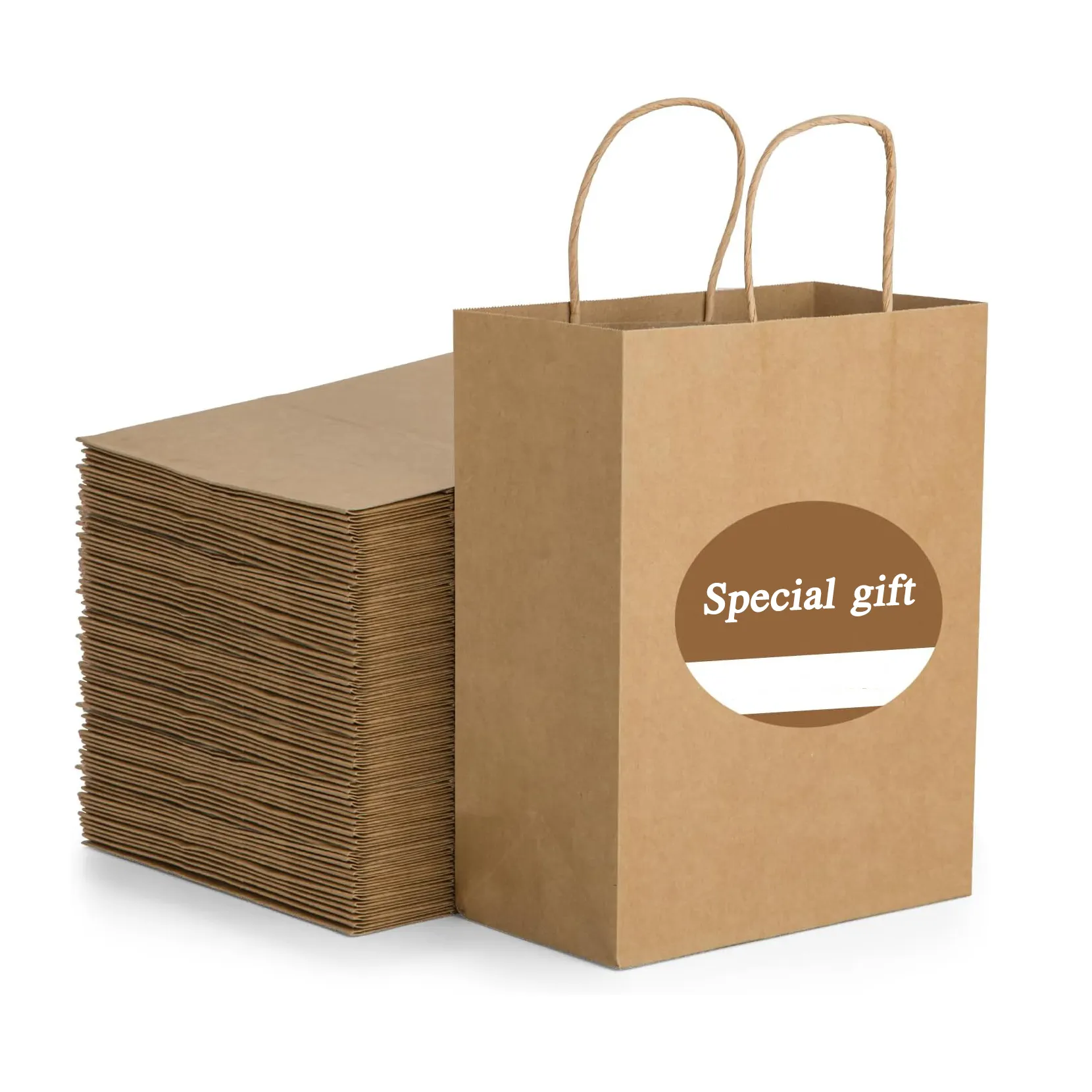 Werkslieferung Logo bedruckte individuelle Lebensmittel-Einkaufstasche für Einzelhandel Brown 28 * 15 * 28 Verpackung mit Griff Euro-Tote-Geschenktüten