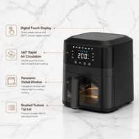Vente en gros de friteuses à air numériques personnalisées en plastique noir de 4,5 L avec fenêtre de visualisation à écran tactile pour usage commercial