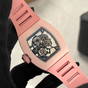 Vibrant Statement Style Pink Case White Strap Skeleton Automatic Mechanical <b>Mens</b> <b>Watch</b> <b>Waterproof</b> Luminous Sporty Fashion Newest - Product Image 5