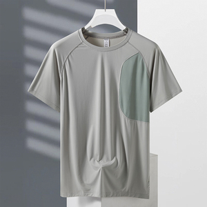 Logotipo personalizado de manga corta para hombre nueva camiseta de secado rápido para hombre nueva camiseta transpirable de seda helada para correr fitness deportes sueltos - Product Image 5