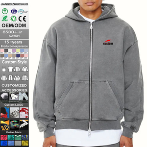 เสื้อฮู้ดดี้ 100% ผ้าฝ้าย สกรีนโลโก้ตามสั่ง ทรงหลวม ไหล่ตก เสื้อฮู้ดดี้แบบสวมหัว โอเวอร์ไซส์ ผ้าหนา ซิปคู่ สำหรับผู้ชาย - Product Image 1