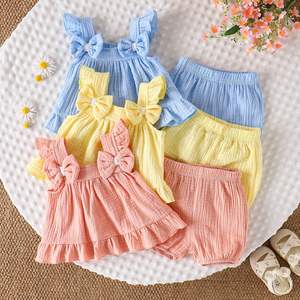 Conjunto de Verano 2026 para Bebé, Dos Piezas, Chaqueta sin Mangas con Lazo, Transpirable, Informal, Bonito, Venta al Por Mayor - Product Image 1