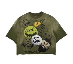 Vente en gros de t-shirt pour homme vintage recadrée, délavé à l'acide, coupe carrée, surdimensionné, poids lourd, 100% coton, impression numérique - Product Image 1