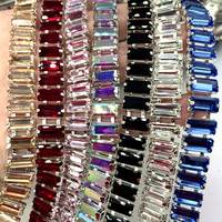 Chaîne rectangulaire en strass de 25mm pour la fabrication de bijoux Ceintures de mariage en cristal de verre coloré Diy Vêtements Chaussures Accessoires