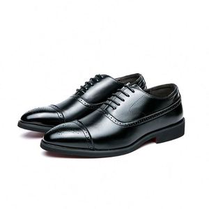 Men's Genuine Leather Oxfords Pointed Toe <b>Slip</b>-<b>On</b> Solid Black Dress Shoes Office Career All Seasons - Product Image 2