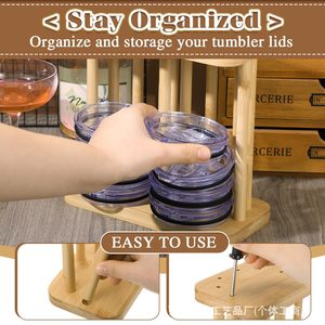 Support de rangement pour couvercles de tasses en bambou, couleur bois naturel, carré, empilable, organisateur de bureau pour couvercles en plastique - Product Image 1