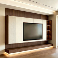 Encuentra un Mueble de TV Moderno Similar, Mueble de TV Flotante de Melamina con Patrón de Mármol, Chimenea y Luz LED para Sala de Estar