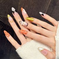 Vente en gros de 10 pièces de faux ongles en acrylique faits à la main, design 3D en forme de fleur, ongles longs ovales réutilisables, ongles artificiels personnalisés