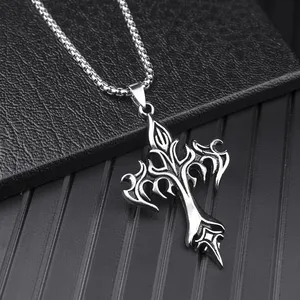 Kalung Liontin Salib Api Hip Hop untuk Pria, Perhiasan <span class=keywords><strong>Retro</strong></span> Fashion - Product Image 6