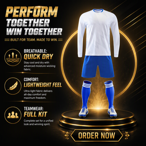 Set Personalizzato di Maglie da <span class=keywords><strong>Calcio</strong></span> Sublimate a Maniche Lunghe, Kit Uniforme da <span class=keywords><strong>Calcio</strong></span> Traspirante ad Asciugatura Rapida in Poliestere con Pantaloncini e Calzini - Product Image 6