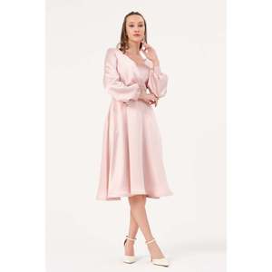 Chemise élégante pour femme DANS, couleur rose poudré unie, manches longues, col rond, coupe classique, pour toutes les saisons - Product Image 4