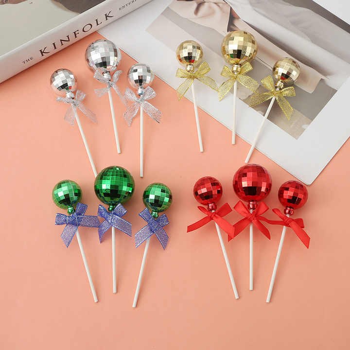 Hot Selling 3Pcs/Bag Christmas Mirror Ball Colorful Disco Ball Cake ...