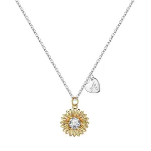 Non Tarnish Initial Heart Necklace Sterling Silver S925 Necklace Sunflower 18K Gold Necklace For Women Gift