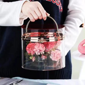 Custom Clear Wedding Handbags Gift Rose Display Box Acrylic Flowers Box With Lids
