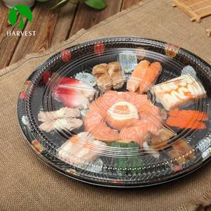 Bandeja de plástico de estilo japonés, fabricante de mascotas recicladas, plato redondo desechable, plato de fiesta de Sushi con tapa - Product Image 1