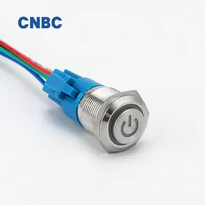 Interruptor momentâneo do botão do metal, ip67 16mm, diâmetro reinicializado, 1no1nc, 220v com símbolo de alimentação